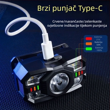 Čelna lampica ABS, LED 10W, 1200mAh, punjiva, domet 200–500m