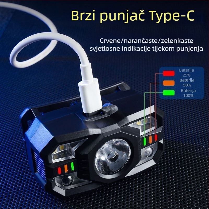 Čelna lampica ABS, LED 10W, 1200mAh, punjiva, domet 200–500m