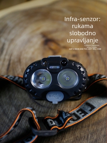 LED čelna lampica, punjiva, vodootporna, domet 100 m, trajanje 3–6 sati, težina 55 g