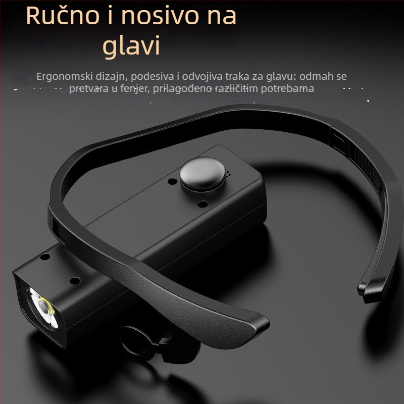 LED čelna svjetiljka s odvojivim ušnim nosačem, 5W, 1000mAh, ručno generiranje energije, napajanje uz uključeno punjač, za noćni ribolov i planinarenje