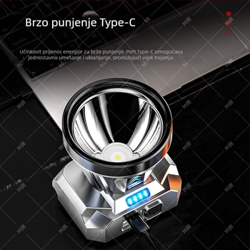 Napajana LED čelna lampica za dugi domet noćnog ribolova i kampiranja, nosiva na glavi, 5W LED, ABS kućište, baterija 600 mAh, domet 100–200 m