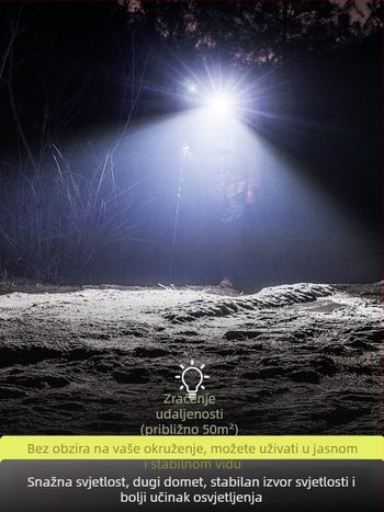 Čelna lampica za ribolov, punjiva LED, domet 50 m, trajanje 3,5 h u jačem svjetlu (Model DJ038)