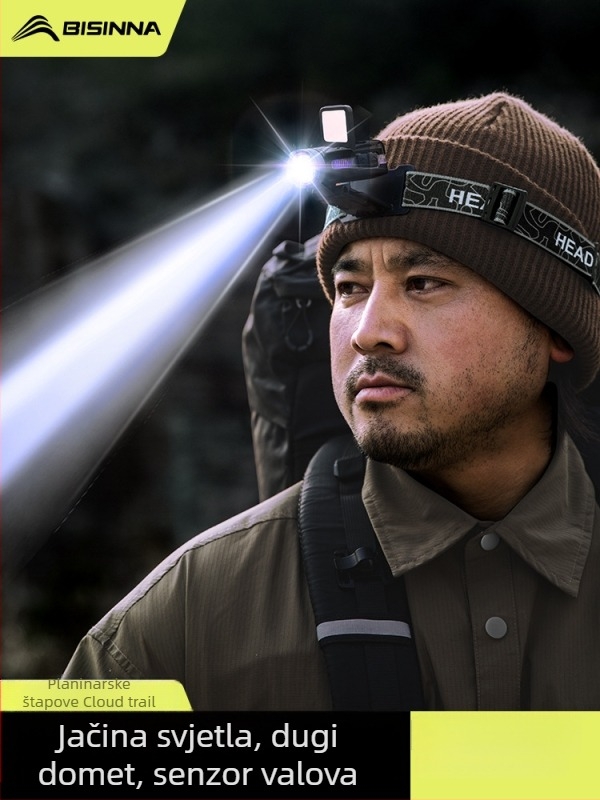 Čelna lampica za ribolov, punjiva LED, domet 50 m, trajanje 3,5 h u jačem svjetlu (Model DJ038)