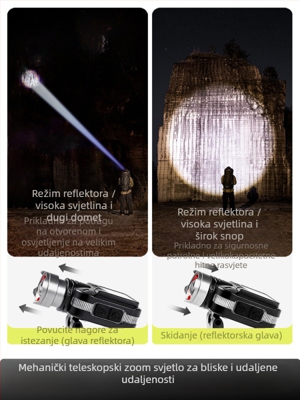 Čelna lampica za ribolov, punjiva LED, domet 50 m, trajanje 3,5 h u jačem svjetlu (Model DJ038)