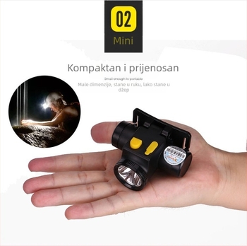 Yager LED čelna lampica s nabavljivom baterijom od 1200 mAh, 1,5 W LED, doseg 100–200 m, uključen punjač, pogodna za planinarenje, kampiranje, noćni ribolov, potragu, patrolu