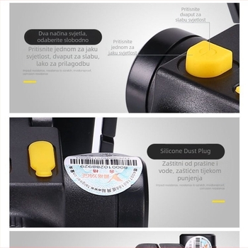 Yager LED čelna lampica s nabavljivom baterijom od 1200 mAh, 1,5 W LED, doseg 100–200 m, uključen punjač, pogodna za planinarenje, kampiranje, noćni ribolov, potragu, patrolu