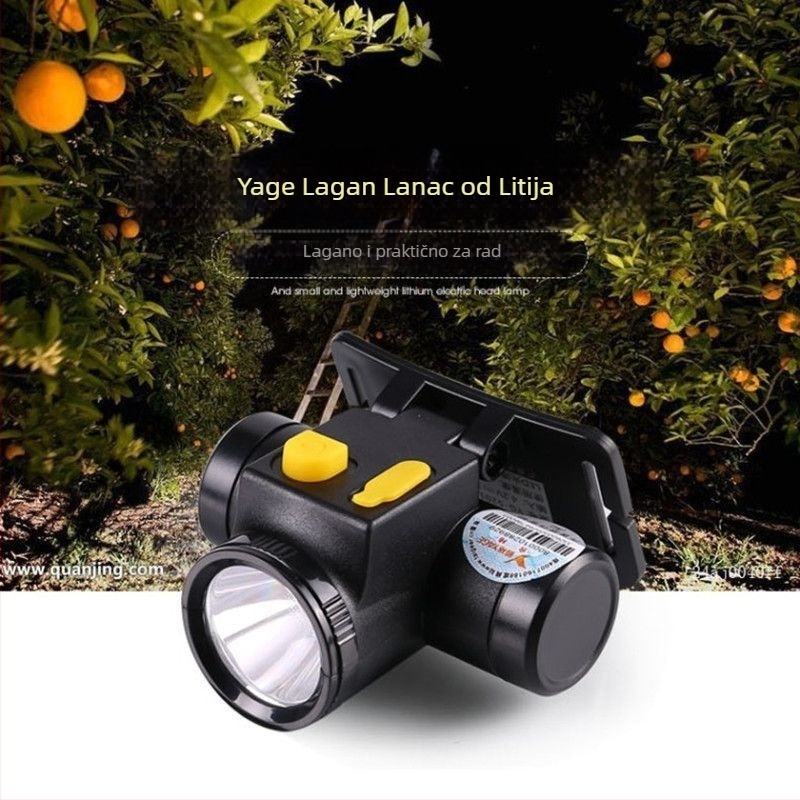 Yager LED čelna lampica s nabavljivom baterijom od 1200 mAh, 1,5 W LED, doseg 100–200 m, uključen punjač, pogodna za planinarenje, kampiranje, noćni ribolov, potragu, patrolu