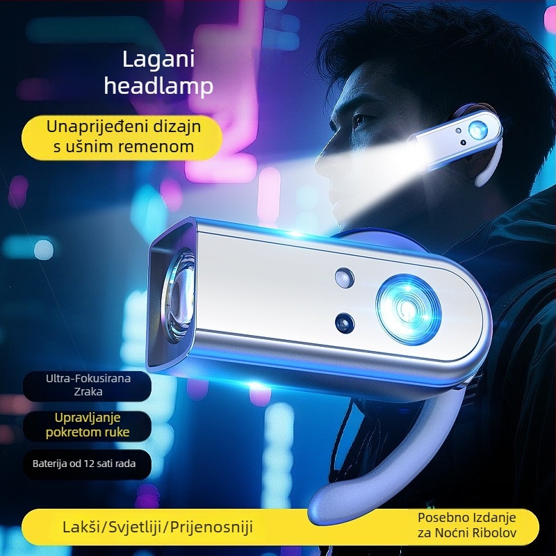 Klip-onski vanjski senzorni prednji svjetlo s LED, prijenosno i odvojivo, za noćno ribolov i vožnju biciklom, 360° rotacija, snaga 3.7W, kapacitet baterije 80, domet 100-200 m