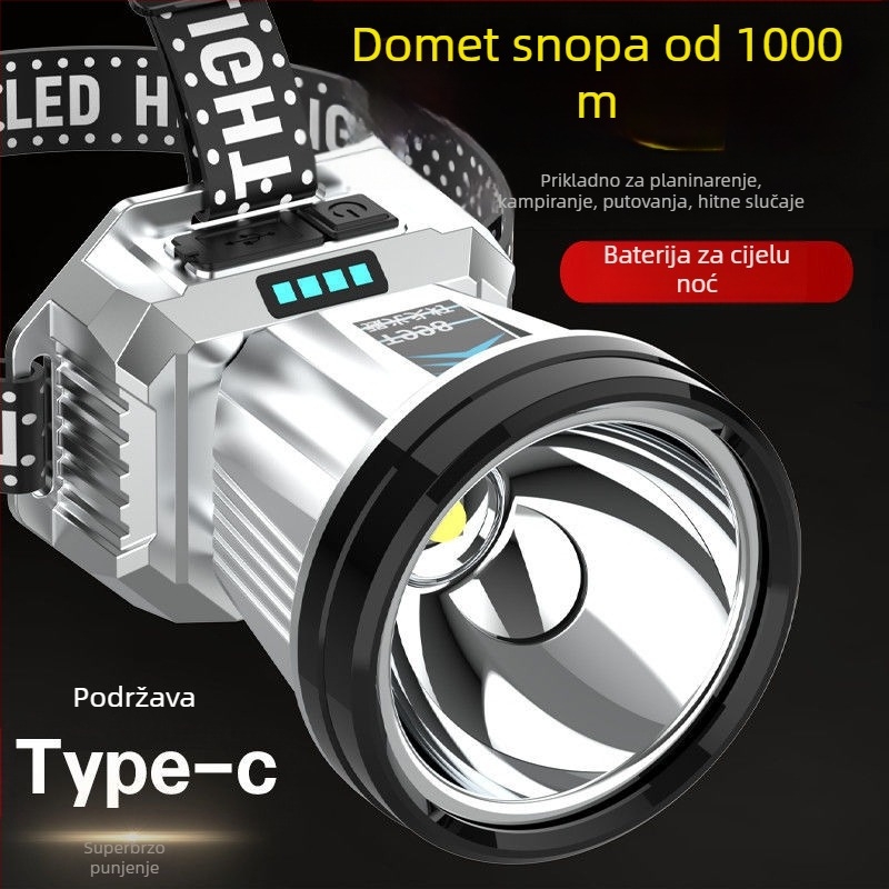 LED čelna svjetiljka za noćni ribolov – visoke jačine, dug domet, punjiva, vodootporna