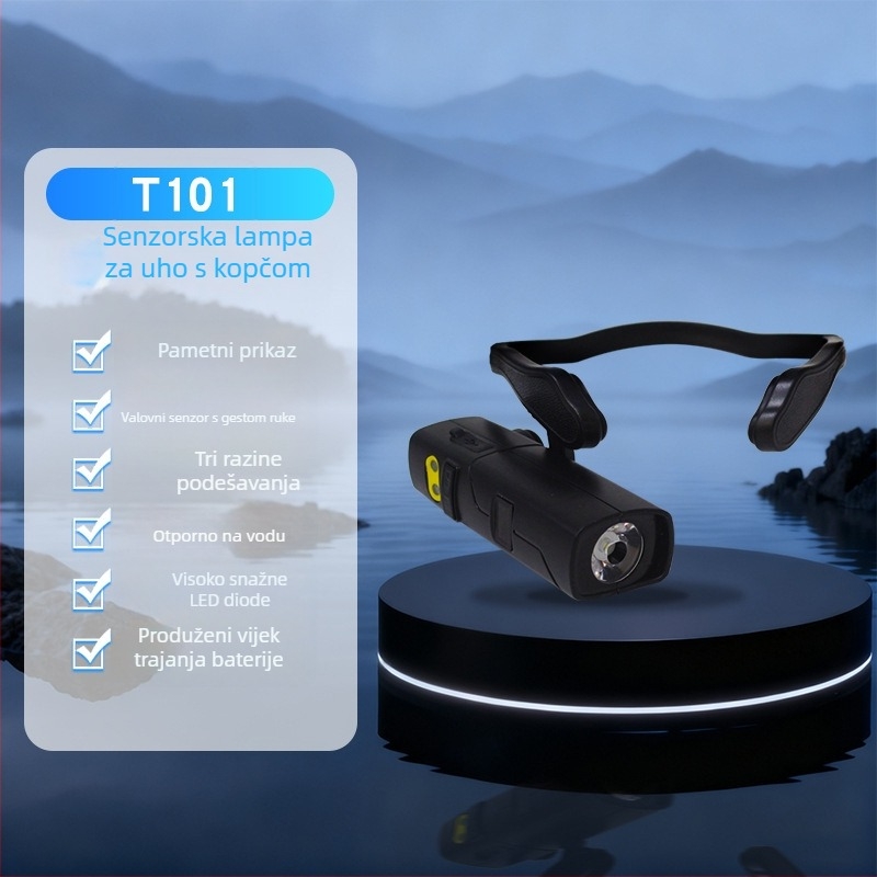 Lampa na glavi s usnim kopčama za vanjsku vožnju biciklom i noćni ribolov — ABS, 1800 mAh, 3W, LED, vodootporna