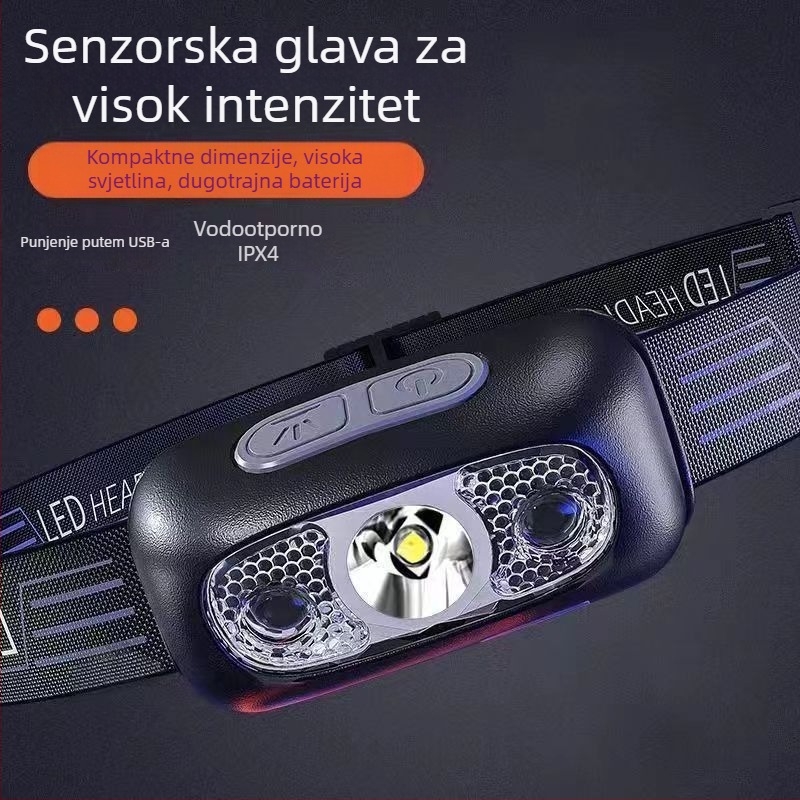 Čelna lampa s COB LED, aluminijsko tijelo, ručno generiranje kinetičke energije, domet 500 m, kompaktno noćno ribolovno svjetlo