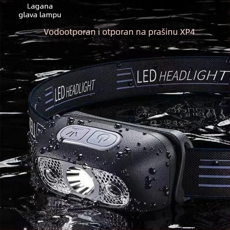 Čelna lampa s COB LED, aluminijsko tijelo, ručno generiranje kinetičke energije, domet 500 m, kompaktno noćno ribolovno svjetlo