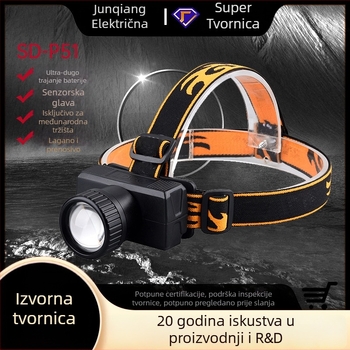 LED čelna lampica, 900 lm, 15W, punjiva 2800mAh, aluminijska legura, vodootporna, domet do 200 m, za noćnu vožnju, speleologiju, noćni ribolov, patrolu