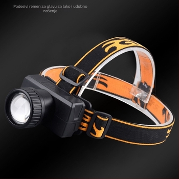 LED čelna lampica, 900 lm, 15W, punjiva 2800mAh, aluminijska legura, vodootporna, domet do 200 m, za noćnu vožnju, speleologiju, noćni ribolov, patrolu