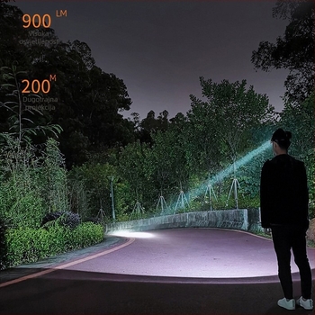 LED čelna lampica, 900 lm, 15W, punjiva 2800mAh, aluminijska legura, vodootporna, domet do 200 m, za noćnu vožnju, speleologiju, noćni ribolov, patrolu