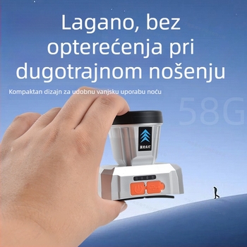 Napajana LED čelna lampica za djecu – lagana 58 g, vodootporna, snop 100–300 m, traka u obliku slova T