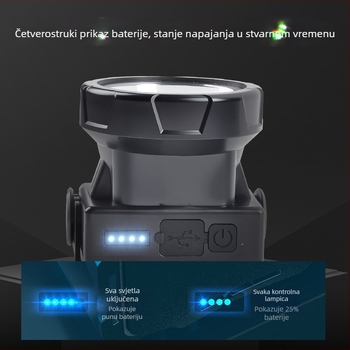 Punijiva LED čelna lampica, vodootporna, 10W, baterija 800–1600 mAh, na glavi, domet zrake 100–200 m