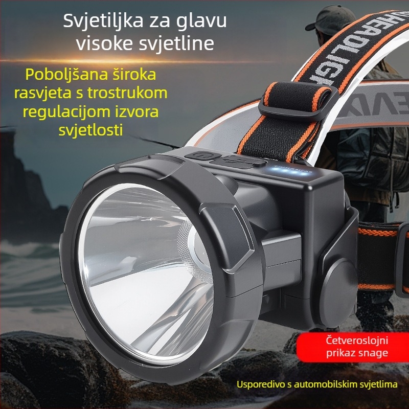Punijiva LED čelna lampica, vodootporna, 10W, baterija 800–1600 mAh, na glavi, domet zrake 100–200 m