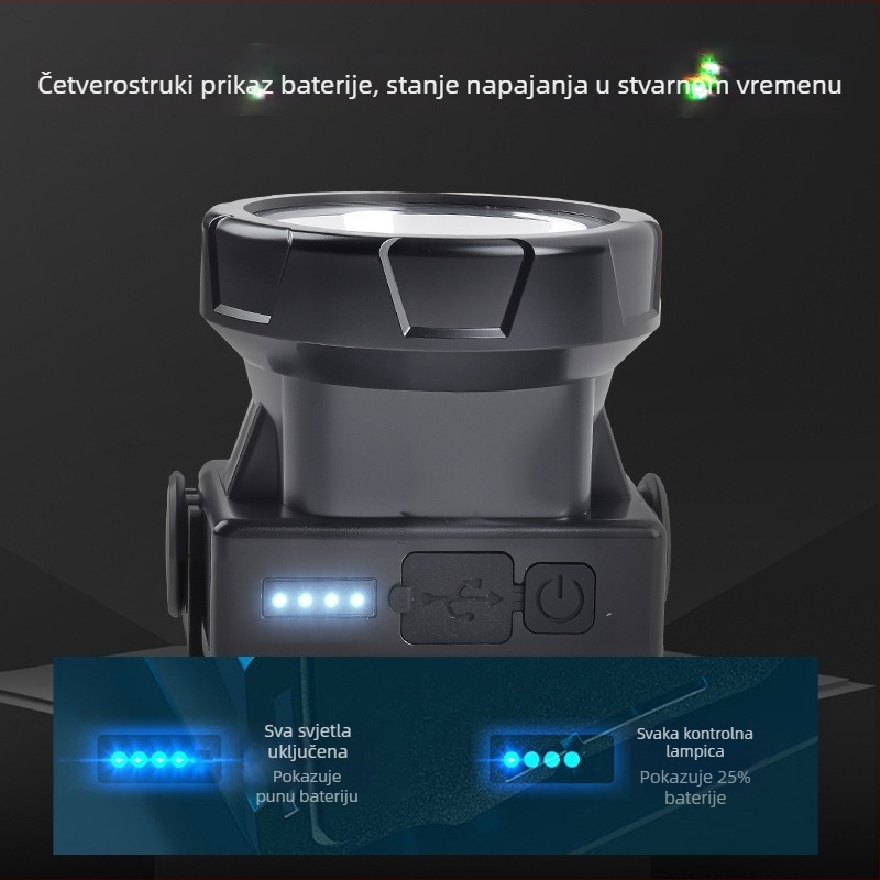 Punijiva LED čelna lampica, vodootporna, 10W, baterija 800–1600 mAh, na glavi, domet zrake 100–200 m