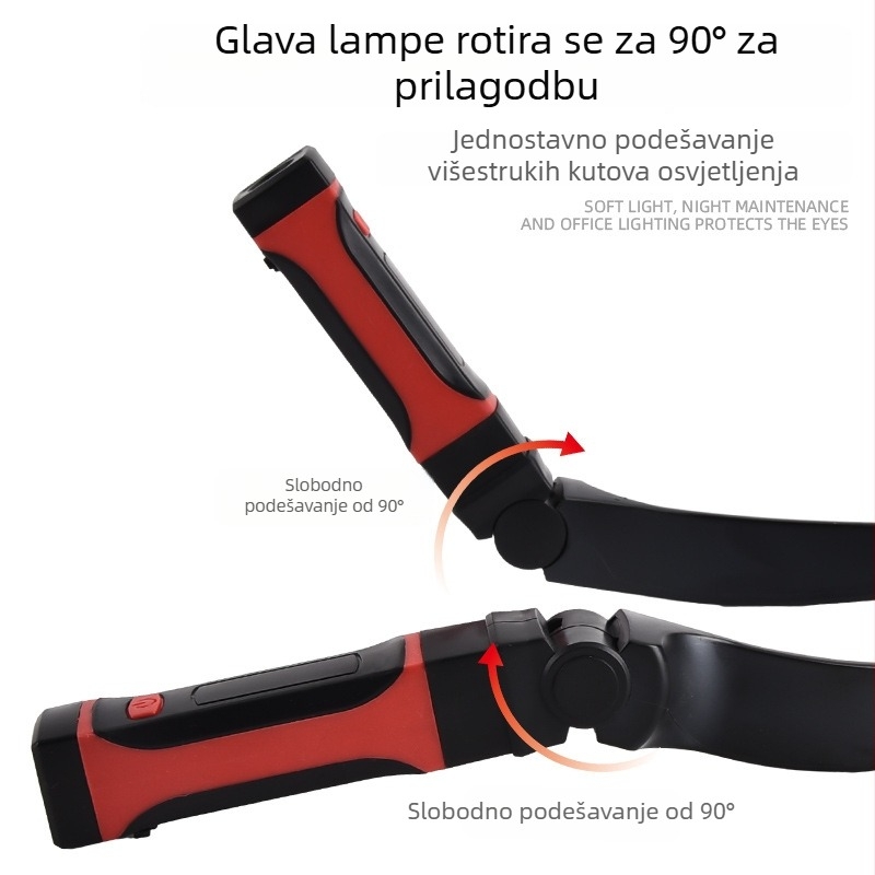 USB-rechargeable LED čelna lampica s magnetskim trakom, vodootporna, trajanje osvjetljenja 3–12 sati, prekidač na gumb