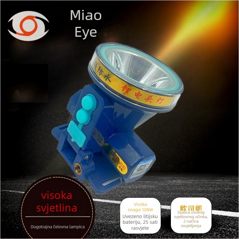 Ultrazvučna vodootporna LED čelna lampa za rudnike i rad na otvorenom — Punjiva, 108W, 3800mAh, domet 200–500 m