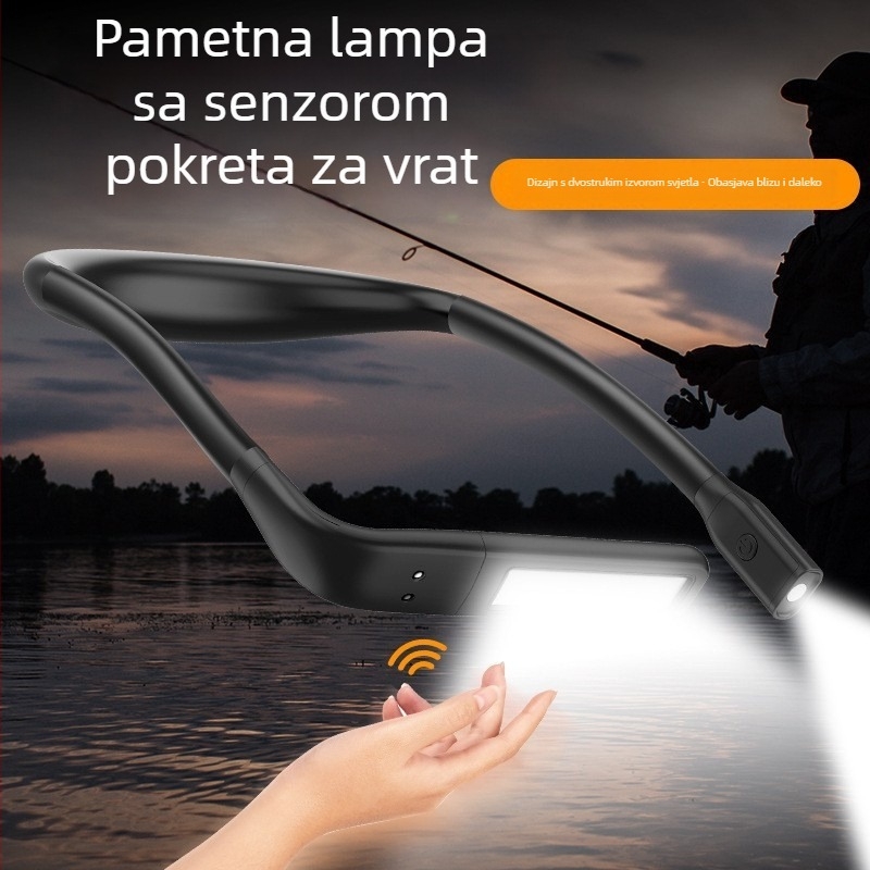 Lampica za vratom s osjetnikom vala, USB punjiva LED rasvjeta za noćno ribarenje na otvorenom (1800mAh, 2.5W, LED, ABS)
