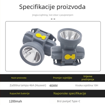 USB punjiva čelna lampica s LED, 360° rotacija, vodootporna, domet zrake 200–500 m