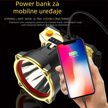 Čelna LED svjetiljka 10W, litijeva baterija 1500mAh, punjiva, domet 100–200 m, osvjetljenje za kampiranje na otvorenom
