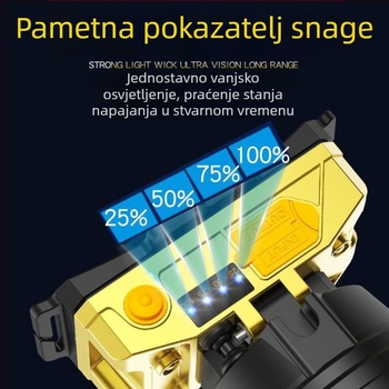 Čelna LED svjetiljka 10W, litijeva baterija 1500mAh, punjiva, domet 100–200 m, osvjetljenje za kampiranje na otvorenom