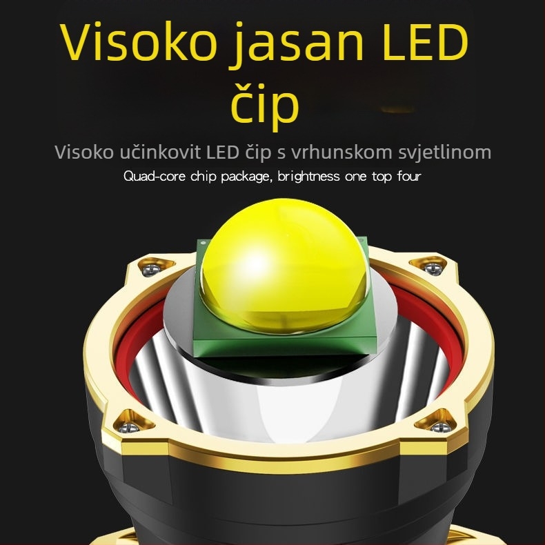 Čelna LED svjetiljka 10W, litijeva baterija 1500mAh, punjiva, domet 100–200 m, osvjetljenje za kampiranje na otvorenom