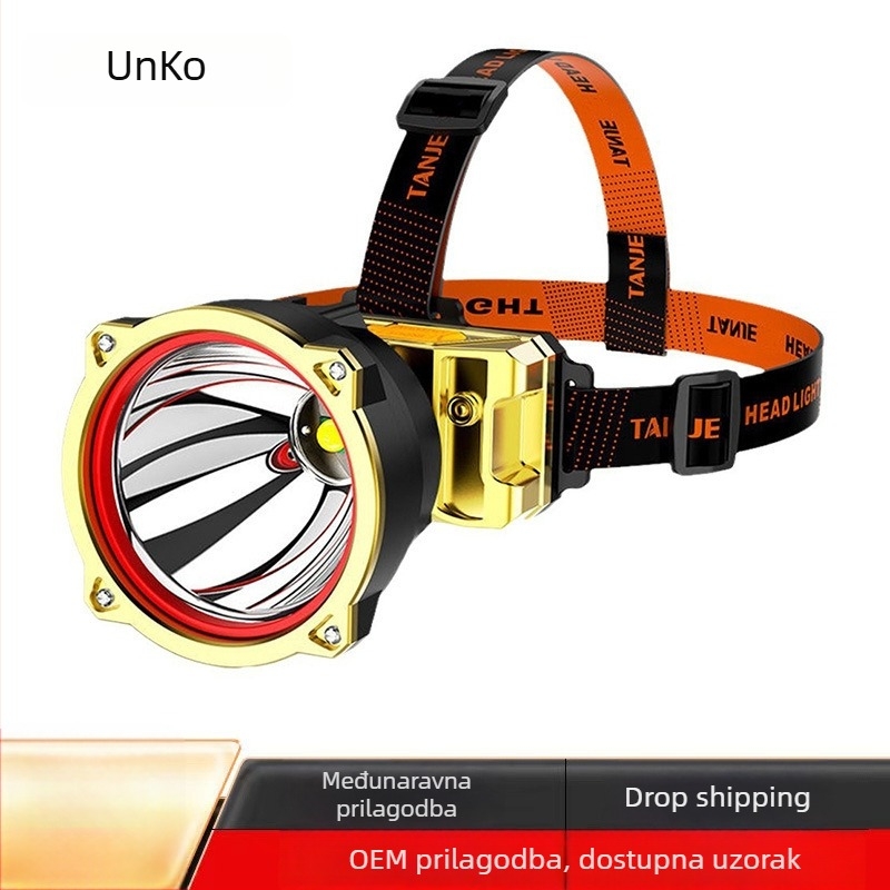 Čelna LED svjetiljka 10W, litijeva baterija 1500mAh, punjiva, domet 100–200 m, osvjetljenje za kampiranje na otvorenom