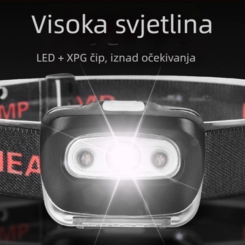 LED čelna lampa za vanjsku upotrebu, dvostruki izvor svjetla, ABS kućište, 3W, napajanje baterijom, domet 50–100 m