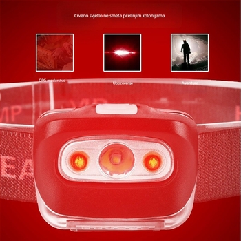 LED čelna lampa za vanjsku upotrebu, dvostruki izvor svjetla, ABS kućište, 3W, napajanje baterijom, domet 50–100 m