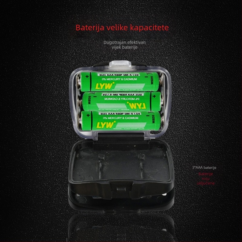 LED čelna lampa za vanjsku upotrebu, dvostruki izvor svjetla, ABS kućište, 3W, napajanje baterijom, domet 50–100 m
