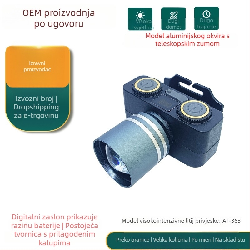 LED čelna svjetiljka s teleskopskim zoomom od aluminijske legure, dvostruki prekidač, domet 1000 m, model AT-363