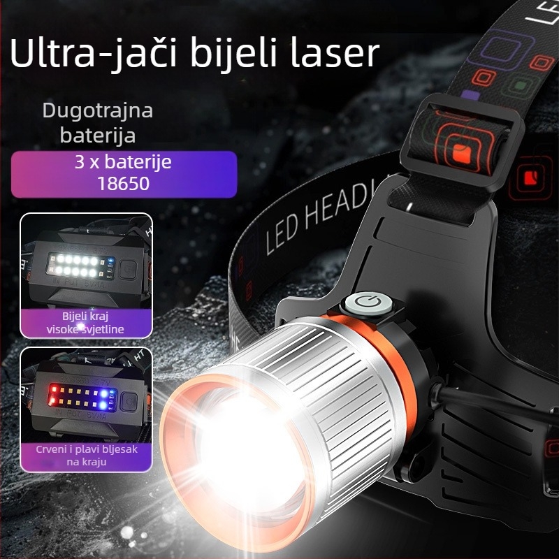 HYT50 LED čelna svjetiljka – 15W Punjiva, 3600mAh baterija, ispis logotipa po narudžbi