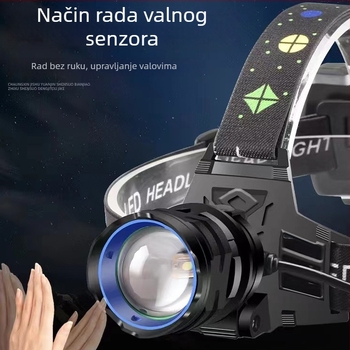 Čelna lampa USB-C punjenje, 30W LED, baterija 3600mAh, 360° rotacija, domet iznad 500 m