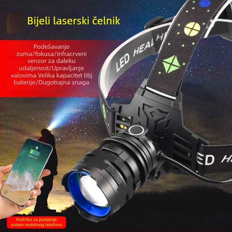 Čelna lampa USB-C punjenje, 30W LED, baterija 3600mAh, 360° rotacija, domet iznad 500 m