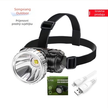 LED čelna lampica USB punjiva, ručnim pogonom, baterija 600 mAh, domet 100–200 m