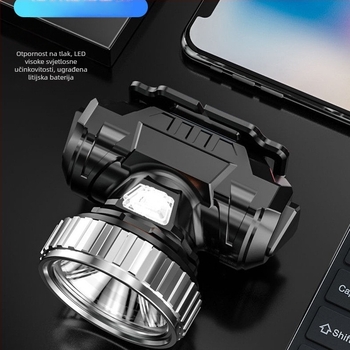 LED čelna lampica USB punjiva, ručnim pogonom, baterija 600 mAh, domet 100–200 m