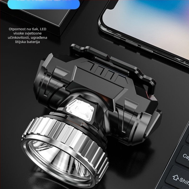 LED čelna lampica USB punjiva, ručnim pogonom, baterija 600 mAh, domet 100–200 m