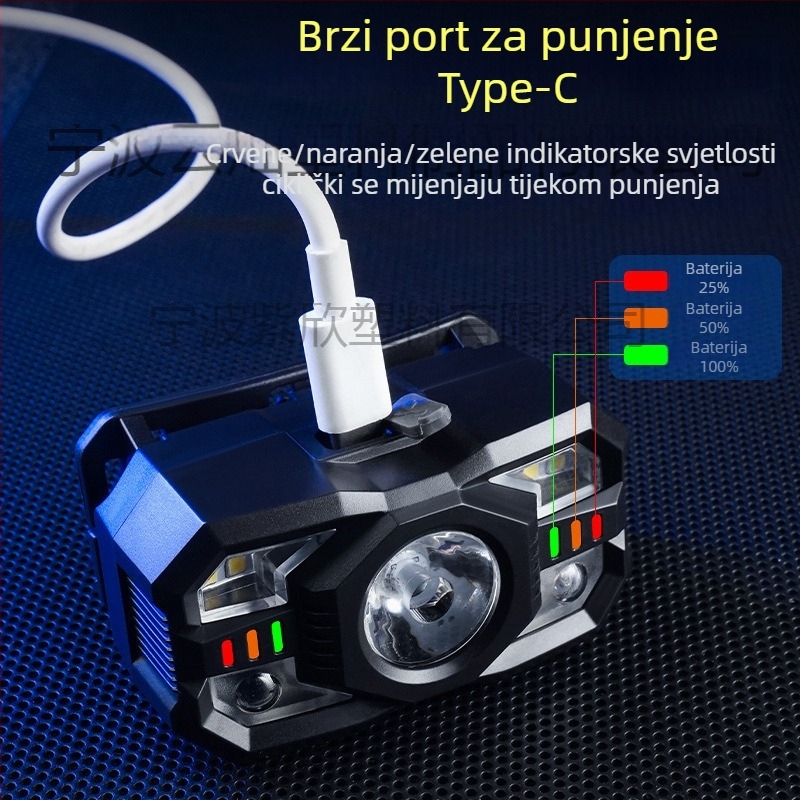 LED čelna lampa – prijenosna, punjiva, 5W, 800 mAh, LED izvor, ABS kućište, uključen punjač, domet 200–500 m