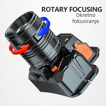 Vanjska LED čelna lampica s 360° rotacijom, vodootporna, punjiva 2400mAh, kućište od aluminijske legure, domet 100–200 m