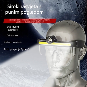 LED čelna svjetiljka - USB punjenje, širok kut osvjetljenja, za biciklizam i pecanje, ručni pogon (USB punjenje; LED izvor svjetla; ručni pogon)