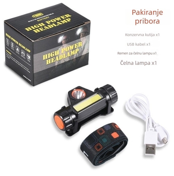 Čelna lampa s COB LED - mini, punjiva, vodootporna, 10W, domet 50-100 m
