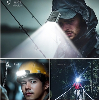 Čelna lampica za ribolov s klipom na kapu, ultra jaka LED, dug život baterije (LED, 1200 mAh, punjiva, vodootporna, ručno napajanje)