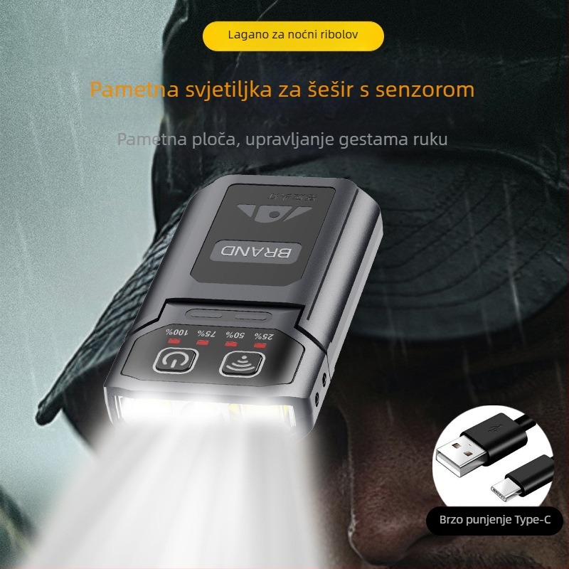 Čelna lampica za ribolov s klipom na kapu, ultra jaka LED, dug život baterije (LED, 1200 mAh, punjiva, vodootporna, ručno napajanje)