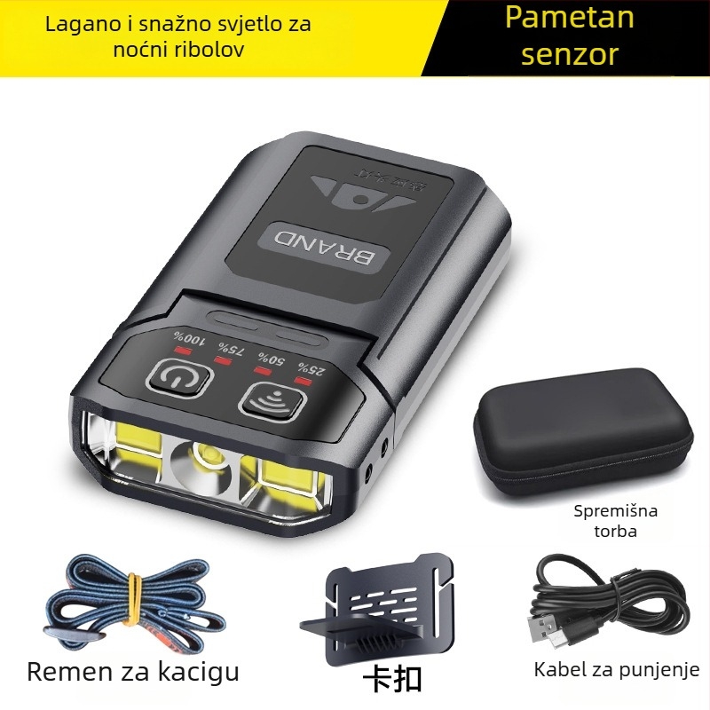 Čelna lampica za ribolov s klipom na kapu, ultra jaka LED, dug život baterije (LED, 1200 mAh, punjiva, vodootporna, ručno napajanje)