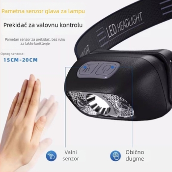 Čelna lampa, nosiva na glavi, punjiva baterijom 14500, vodootporna