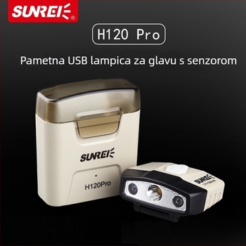 Čelna lampica Shan Lishi H120Pro s indukcijskim prekidačem, punjiva, vodootporna, domet 500 m, trajanje 13,5 h